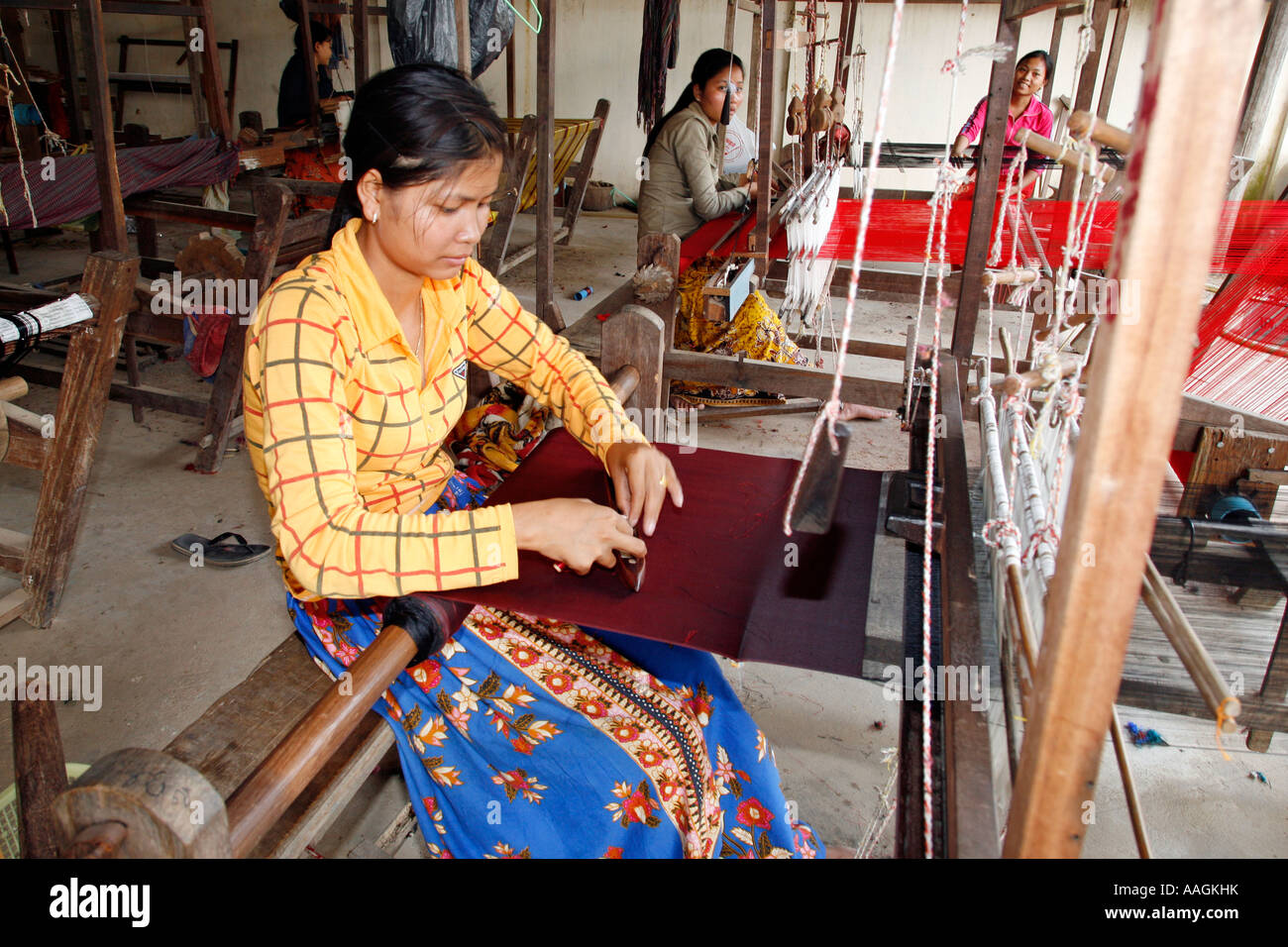 Seidenweberei Dorf Phnom Penh Kambodscha Stockfoto