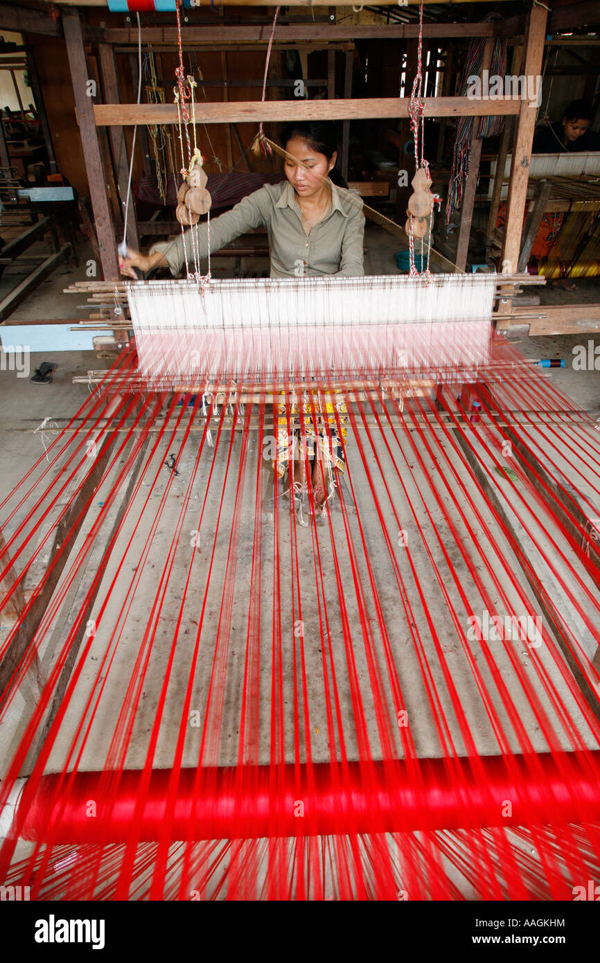 Seidenweberei Dorf Phnom Penh Kambodscha Stockfoto