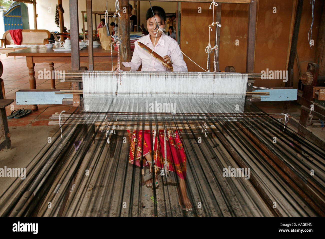 Seidenweberei Dorf Phnom Penh Kambodscha Stockfoto
