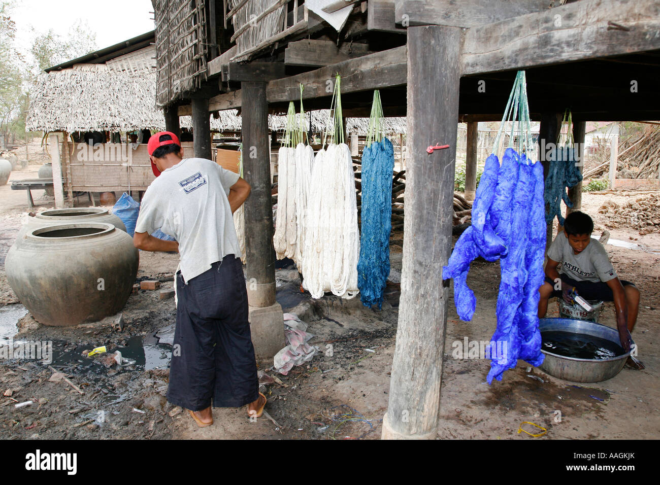 Seidenweberei Dorf Phnom Penh Kambodscha Stockfoto
