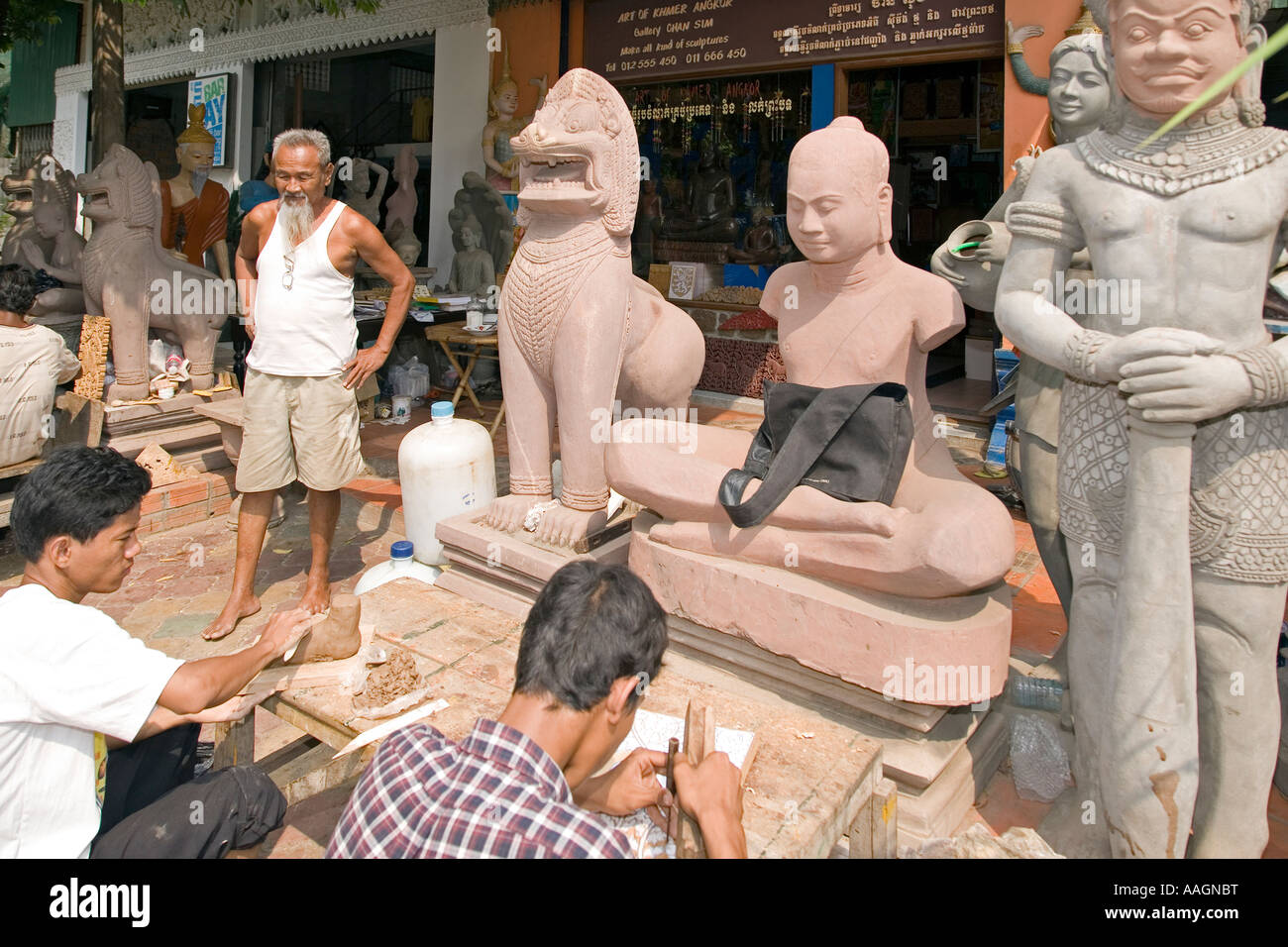 Steinschnitzerei, Phnom Pehn, Kambodscha Stockfoto
