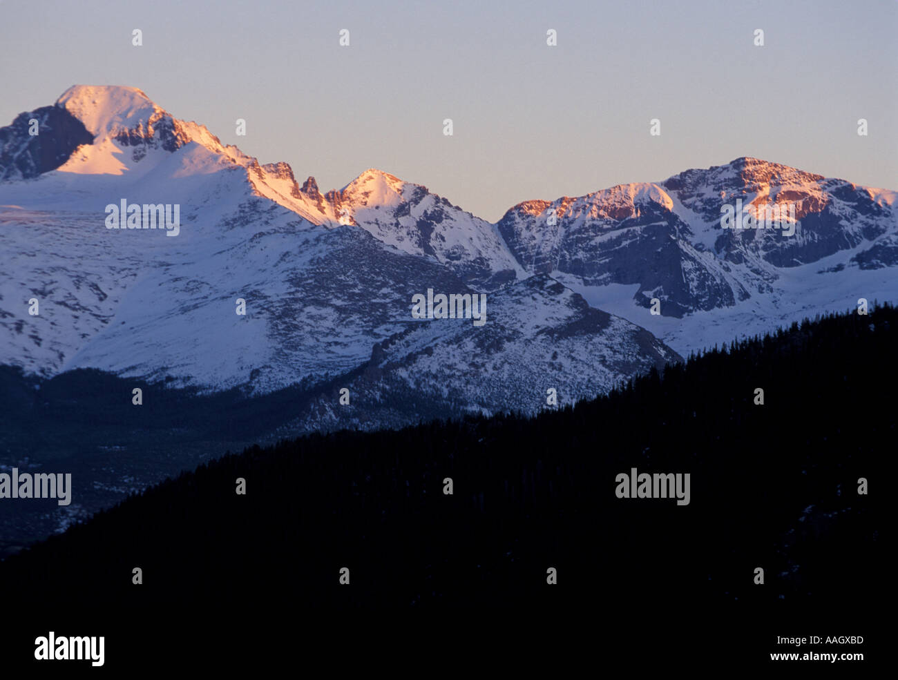 Rocky Mountain Nationalpark CO Rocky Mountains Alpen Glühen auf lange s Peak Stockfoto