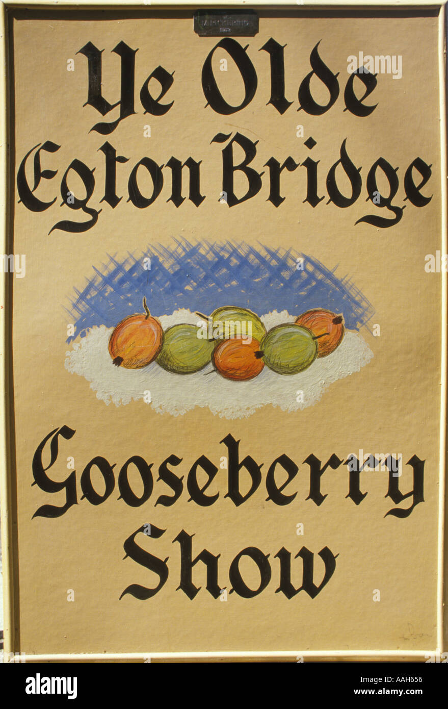 Egton Bridge Old Gooseberry Show Yorkshire UK erster Dienstag im August. Plakat für die jährliche Show. HOMER SYKES der 1990er Jahre Stockfoto