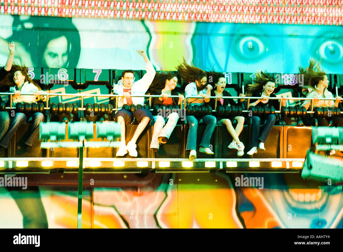 eine Fahrt auf der Kirmes in Bardwell in Suffolk Stockfoto