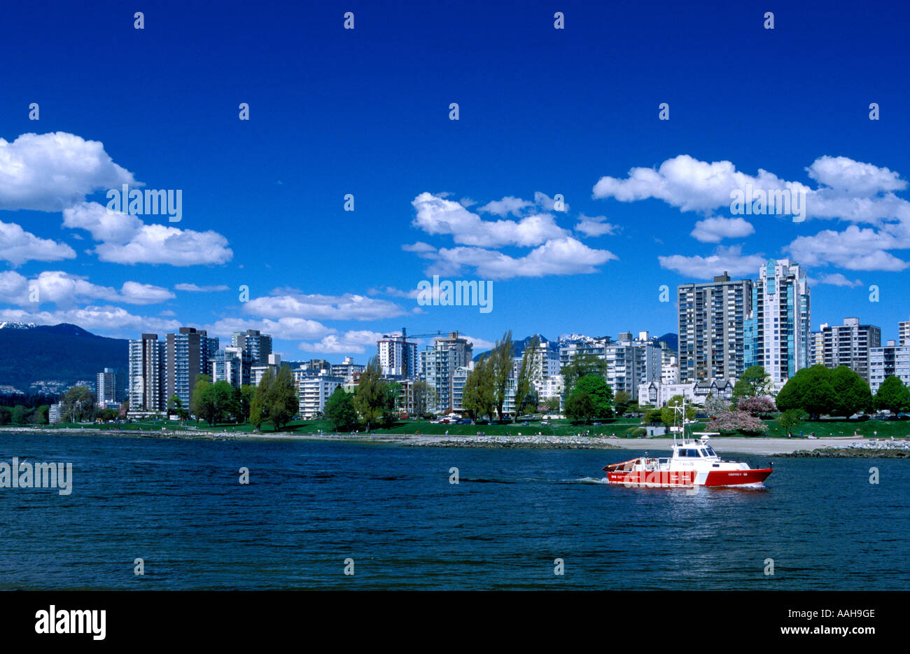 Blick auf False Creek und Yachten Vancouver British Columbia Kanada Stockfoto