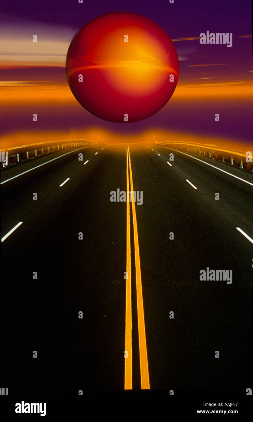 Konzeptbild von Globus über Autobahn Stockfoto