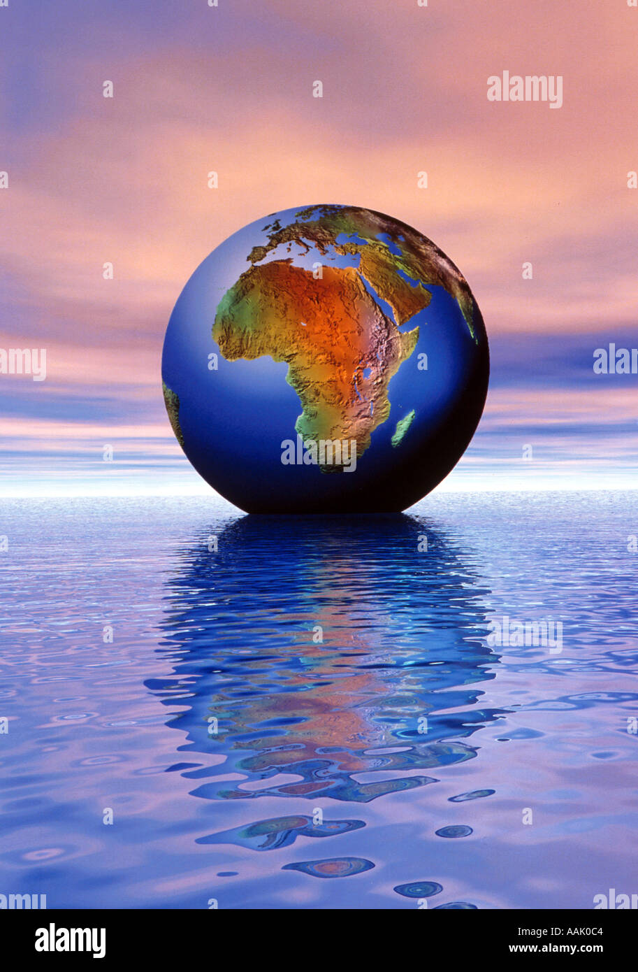Afrika auf Globus schweben im Ozean Stockfoto