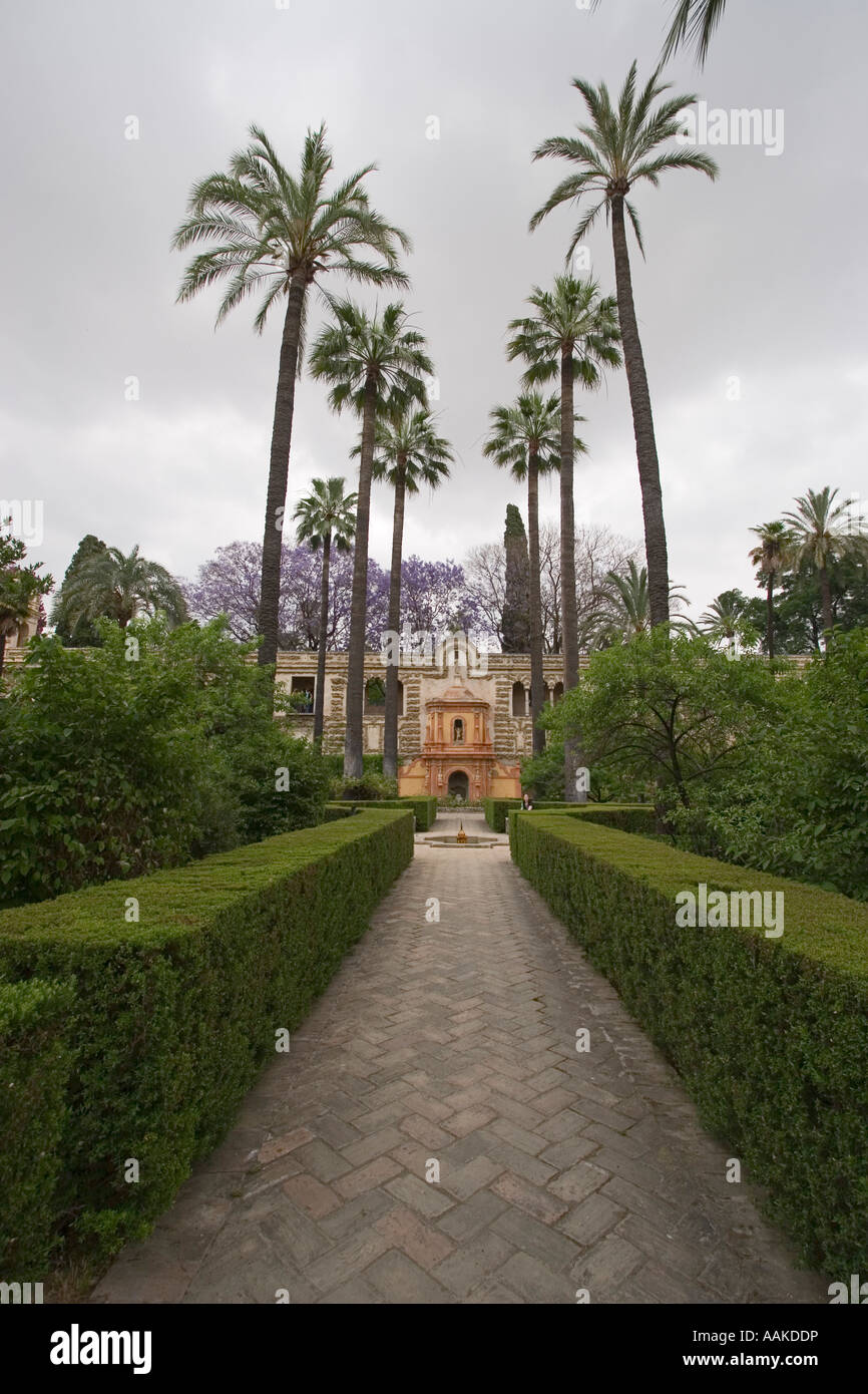 Gärten im El Real Alcazar von Sevilla Andalusien Spanien Stockfoto