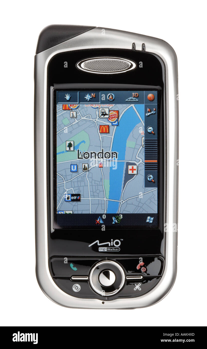 Mio Technology mobile map Navigationssystem und Telefon Digi Walker Satelitte navigation Stockfoto