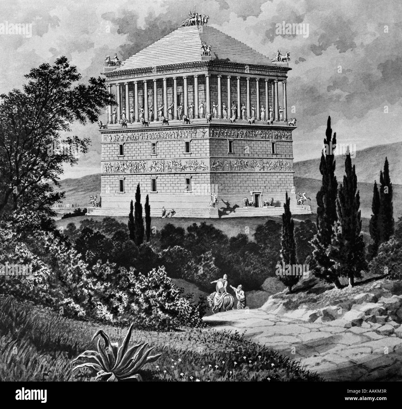 ABBILDUNG SIEBEN WELTWUNDER DER ANTIKEN WELT 351 V. CHR. MAUSOLEUM VON HALIKARNASSOS TÜRKEI Stockfoto