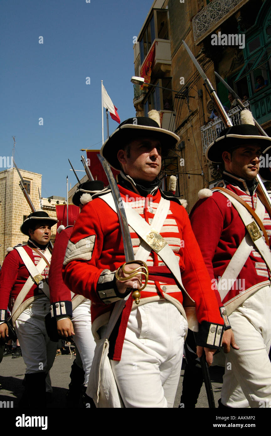 Historische Re-enactment Der dem Ansturm der Franzosen unter Napoleon während der Maltesischen Karneval auf der Insel Malta Stockfoto