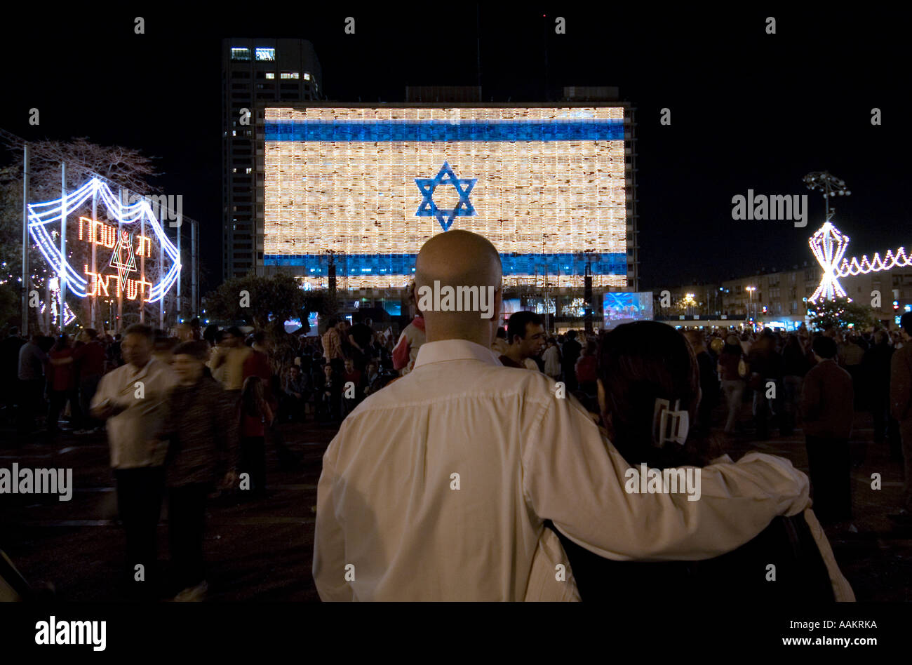 Beleuchtete Rathaus während Unabhängigkeitstag Tel Aviv Israel Stockfoto