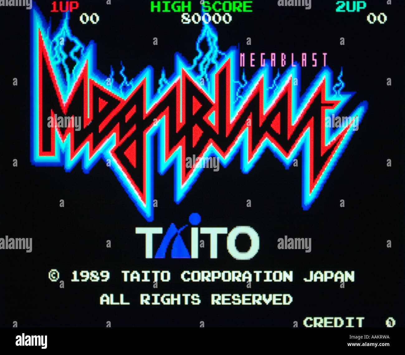 Mega Blast Taito 1989 Vintage Arcade Videospiel Screenshot - nur zur redaktionellen Nutzung Stockfoto