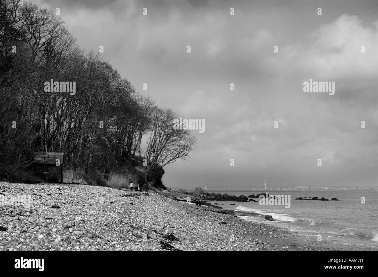 Schwarzweiß Landscape Priory Bay, St. Helens, Isle of Wight, England, Großbritannien, GB. Stockfoto