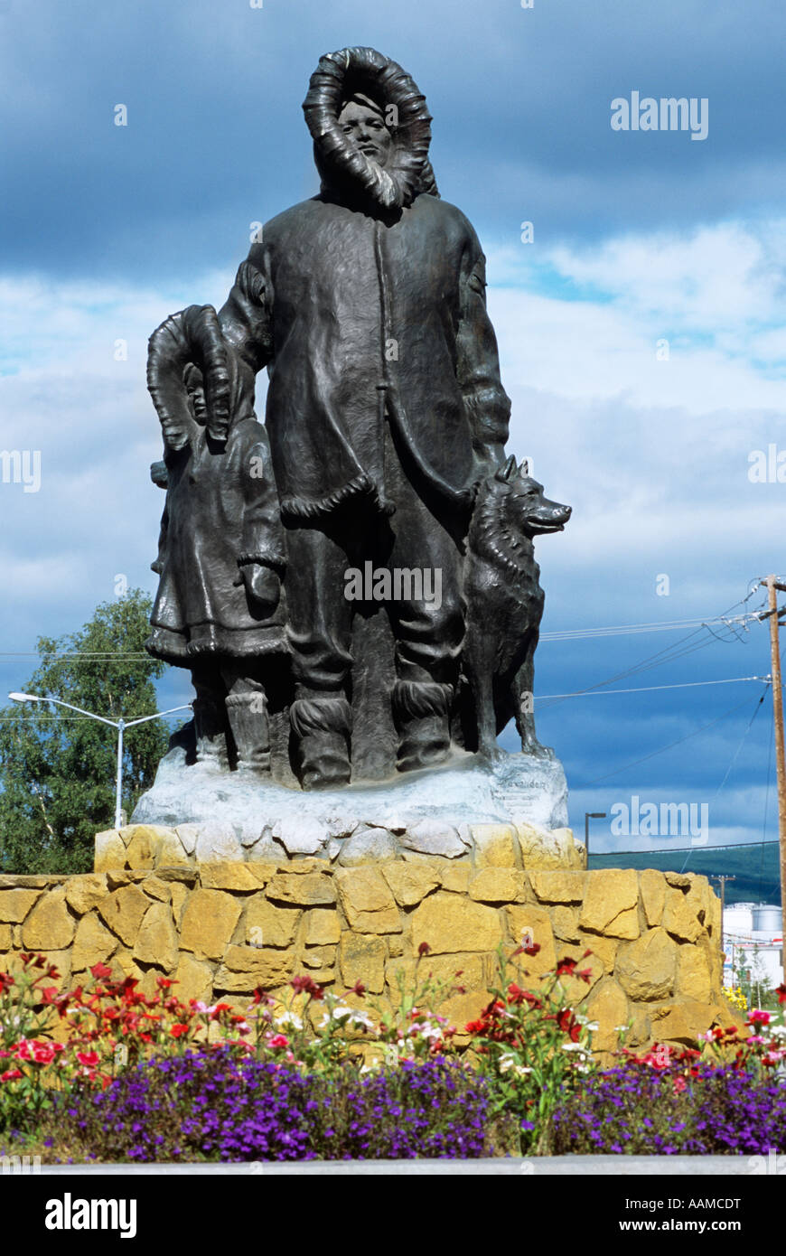 FAIRBANKS ALASKA STATUE UNBEKANNT ERSTE FAMILIE GOLDEN HEART PLAZA Stockfoto