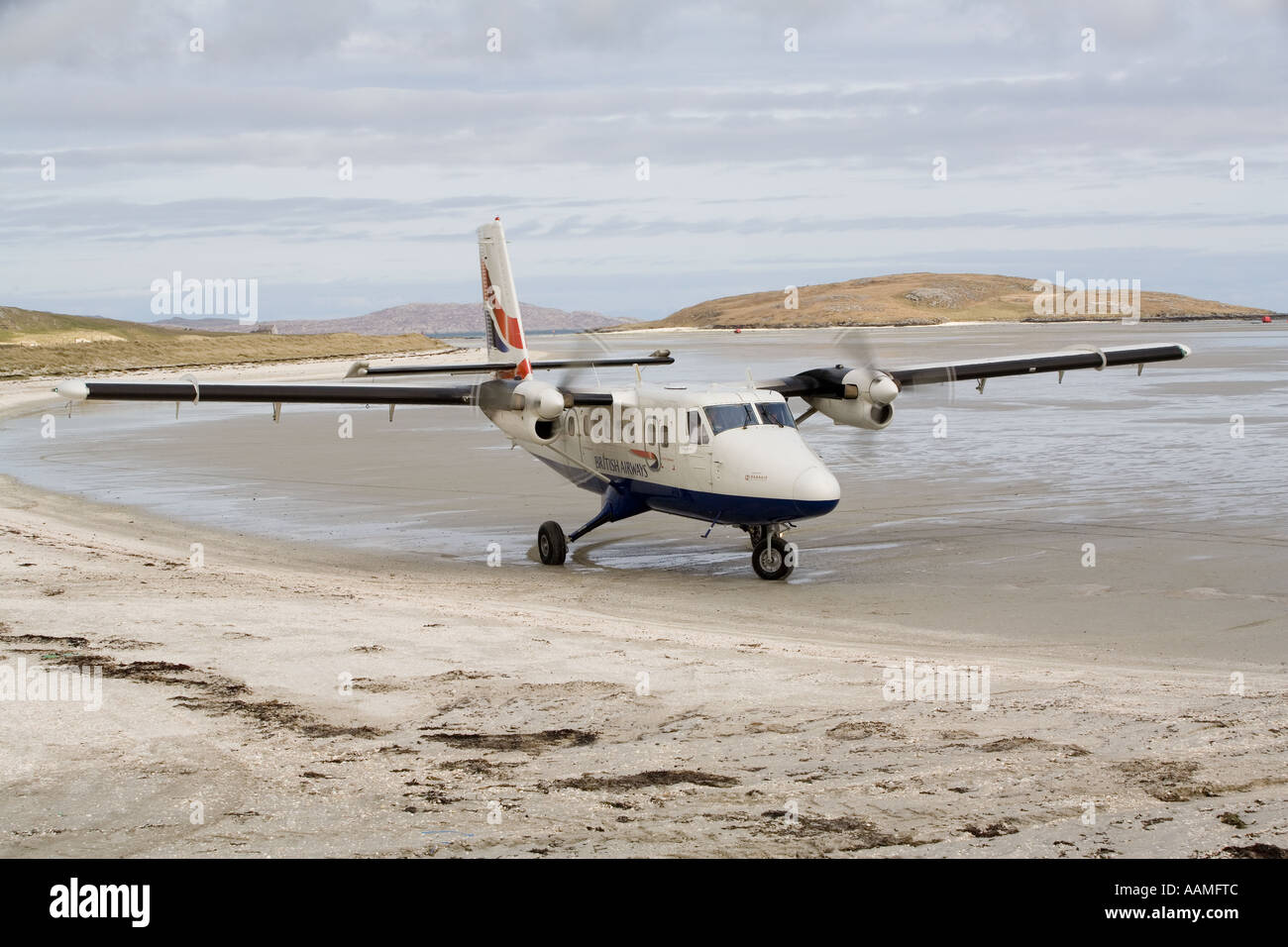 UK Schottland Western Isles Outer Hebrides Barra BA Flugzeuge am Flughafen Traigh Mhor beach Stockfoto
