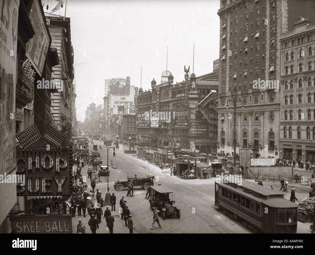 1930ER JAHREN OVERHEAD SIXTH AVENUE HIPPODROME THEATER AUTO & FUßGÄNGERVERKEHR ARBEITER GRABEN U-BAHN Stockfoto