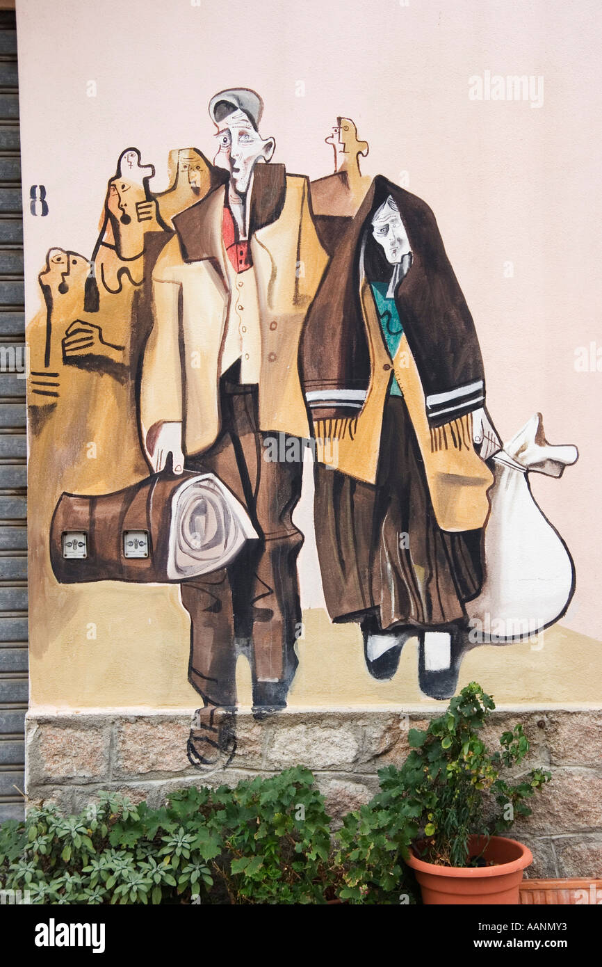 Murales, politische Wandarbeiten in Orgosolo, Sardinien, Italien Stockfoto