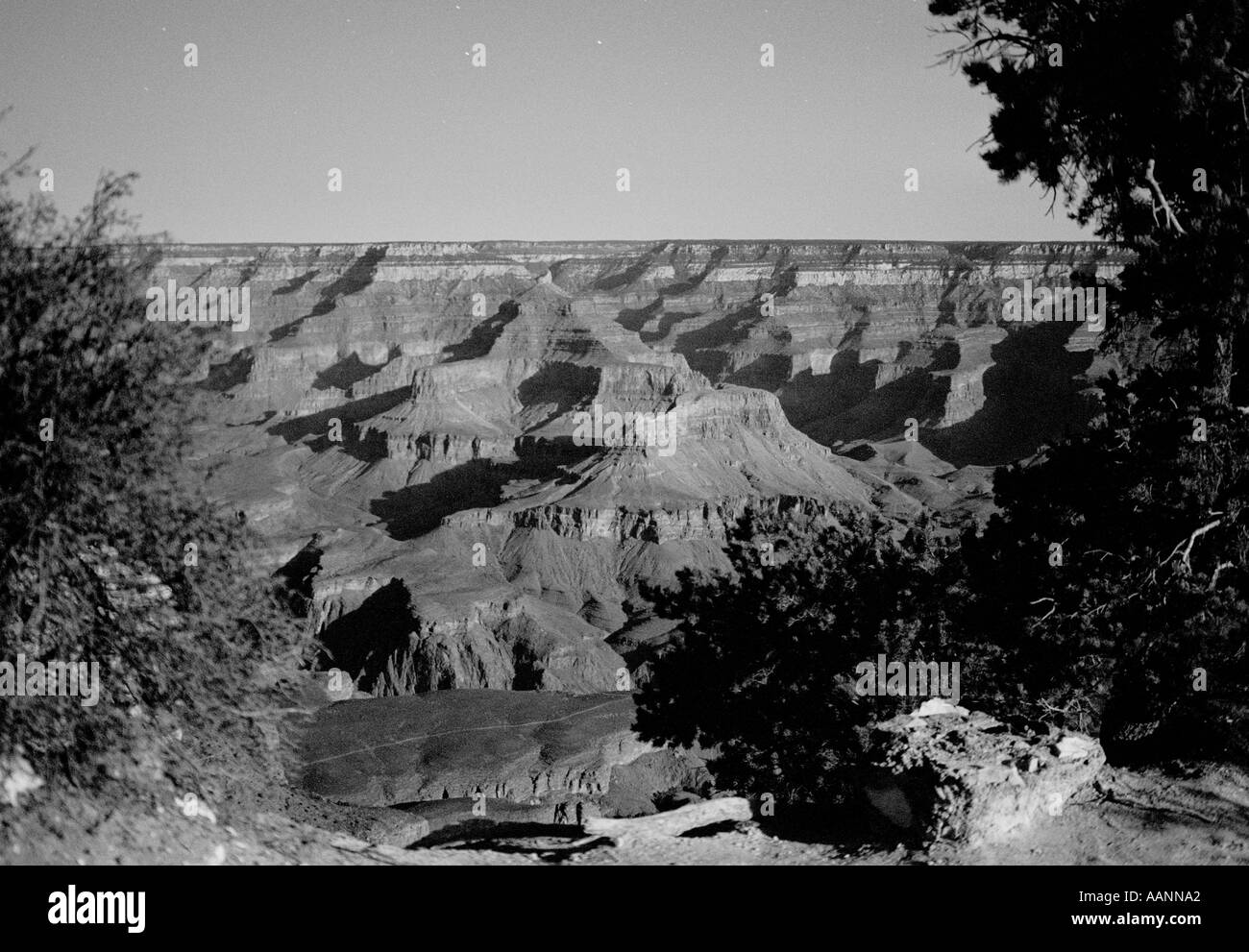Schwarz / weiß Grand Canyon um Mitternacht bei Mondschein Arizona USA Stockfoto