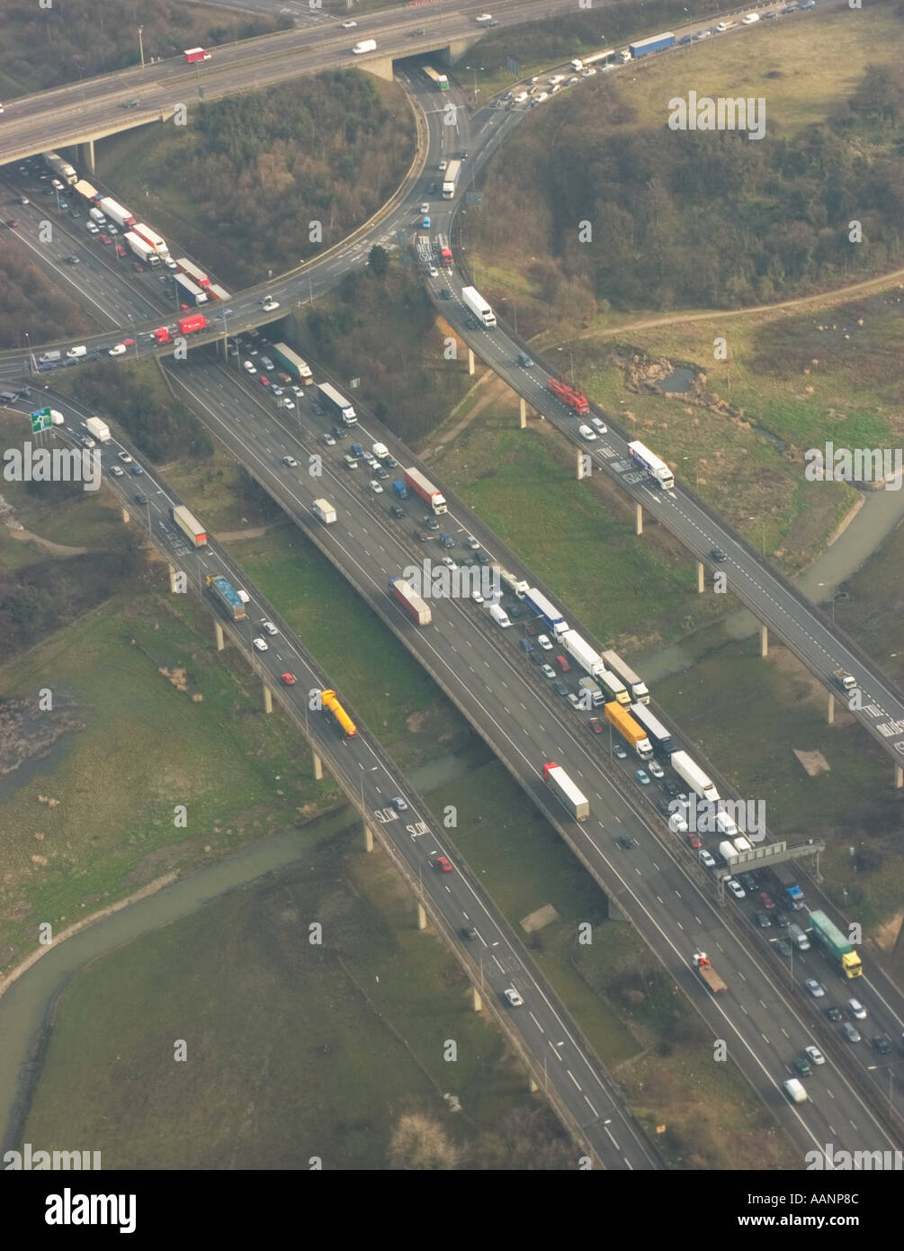 Luftaufnahme des Staus auf der M25 Stockfoto