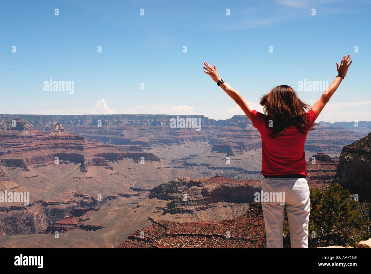 Arizona Grand Canyon Nationalpark Frau stand am Rand Stockfoto