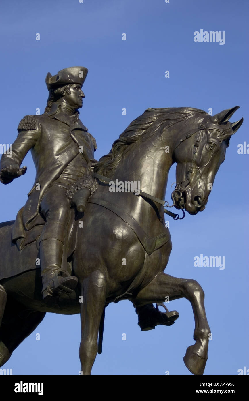 Erste Reiterdenkmal von George Washington befindet sich in der Boston Public Garden Boston Massachusetts USA Stockfoto