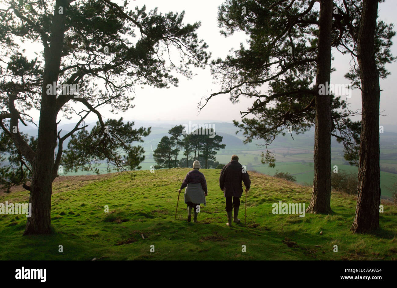 DER MORTIMER TRAIL ZWISCHEN S LUDLOW SHROPSHIRE UND KINGTON N W HEREFORDSHIRE DIE ANSICHT VON CROFT AMBREY FORT Stockfoto