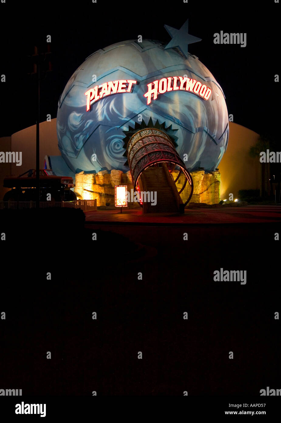 Nächtliche Foto von Planet Hollywood Myrtle Beach, South Carolina, USA. Stockfoto
