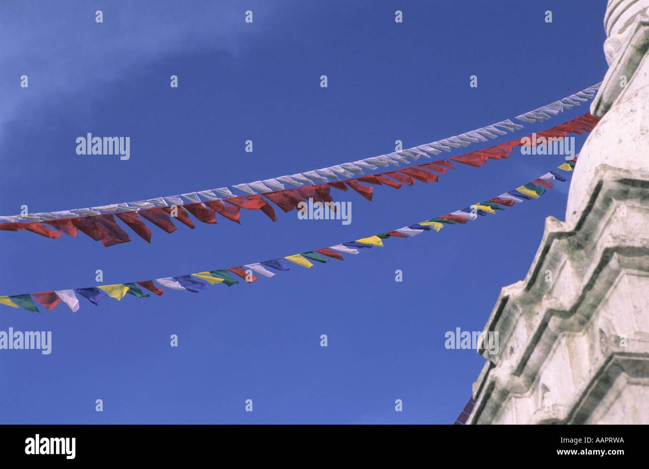 Gebetsfahnen in Swayambhunath Tempel Kathmandu-Nepal Stockfoto