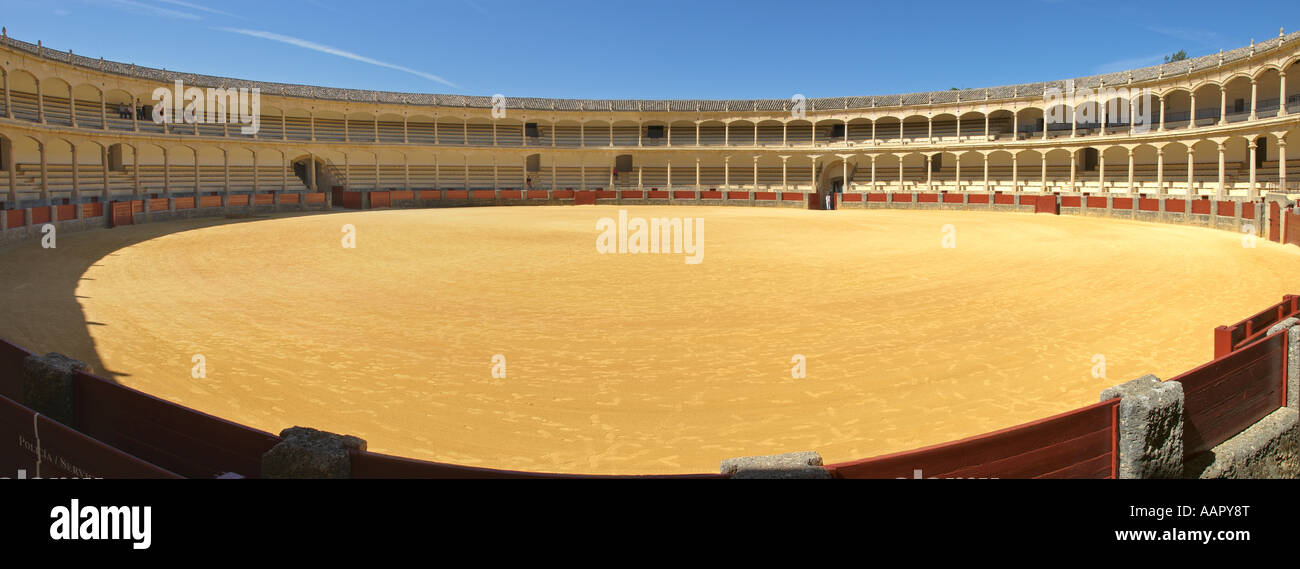 Panoramablick von der Stierkampfarena Pedro Romero, Ronda, Andalusien Stockfoto