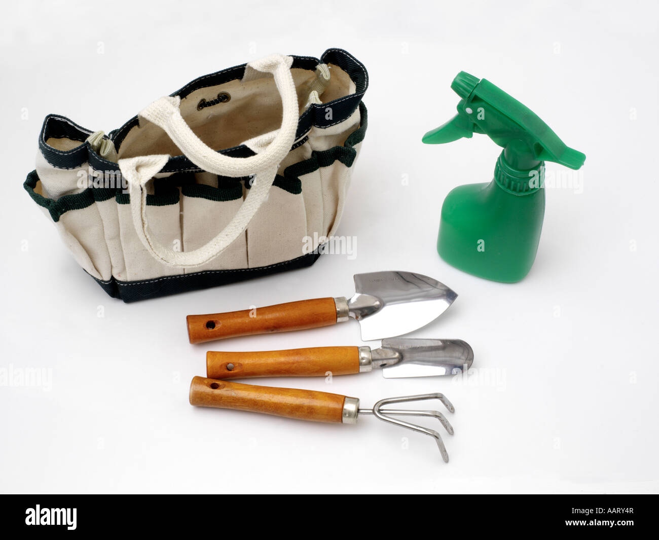 Werkzeuge für Indoor Gardening Rake Kelle und Gabel Stockfoto