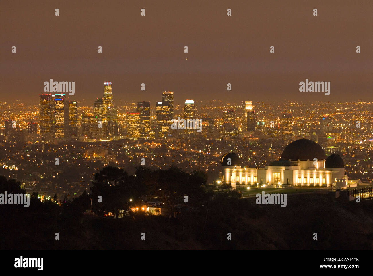 Griffith Observatory in der Nacht, Los Angeles, Kalifornien Stockfoto