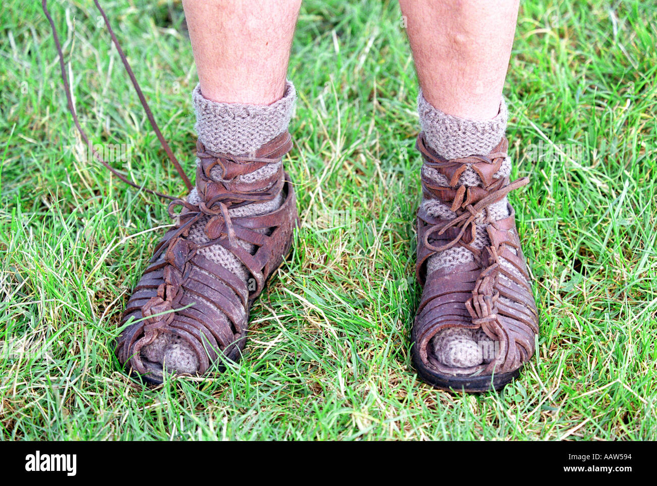 Römische Sandalen oder Schuhe Stockfoto