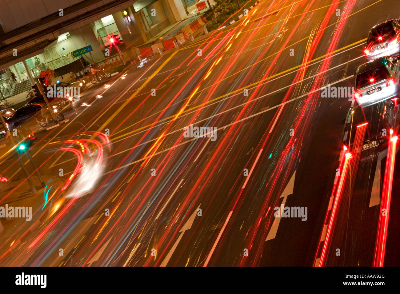 Nacht Verkehr, Singapur Stockfoto