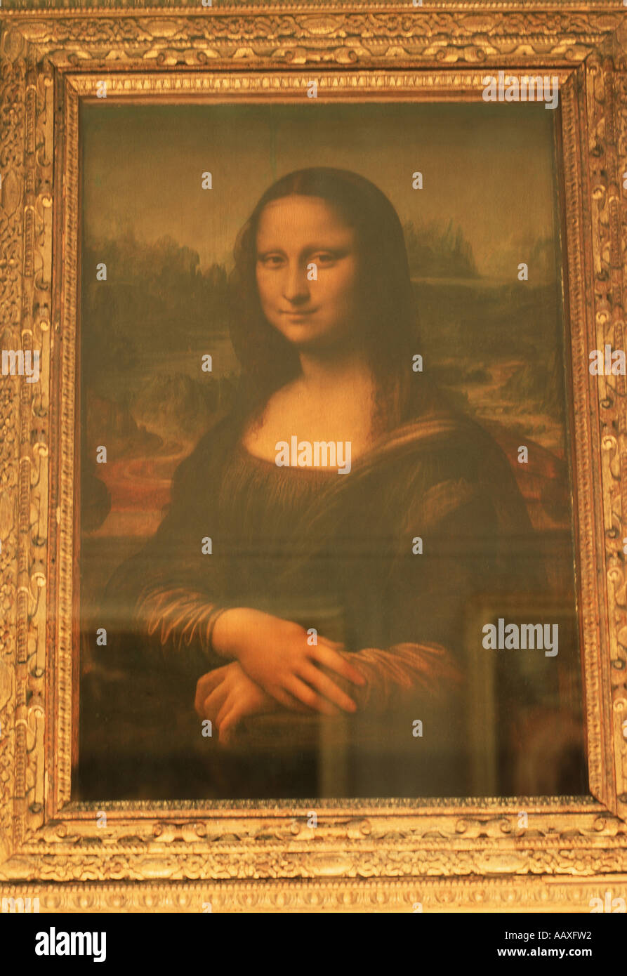 Mona Lisa von Leonardo da Vinci in der großen Galerie des Louvre in Paris Stockfoto
