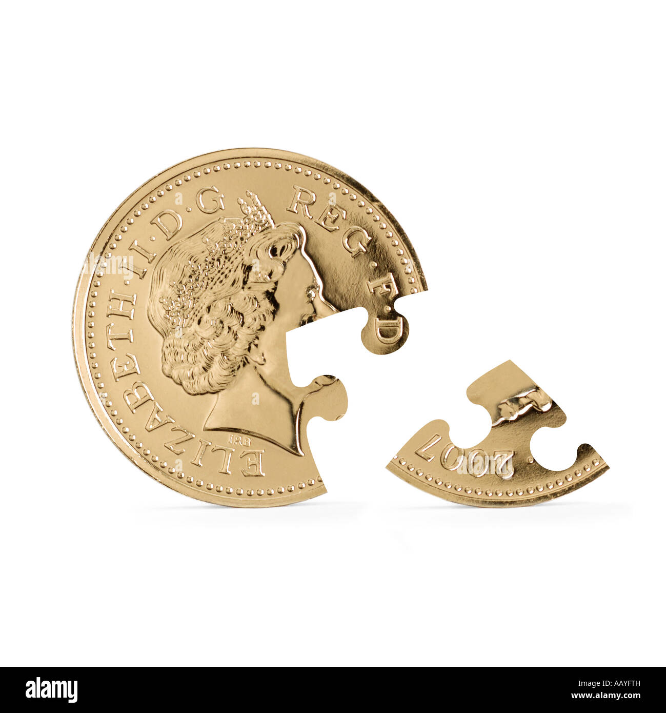 Pfund-Münze mit Puzzleteil Ausschneiden Stockfoto