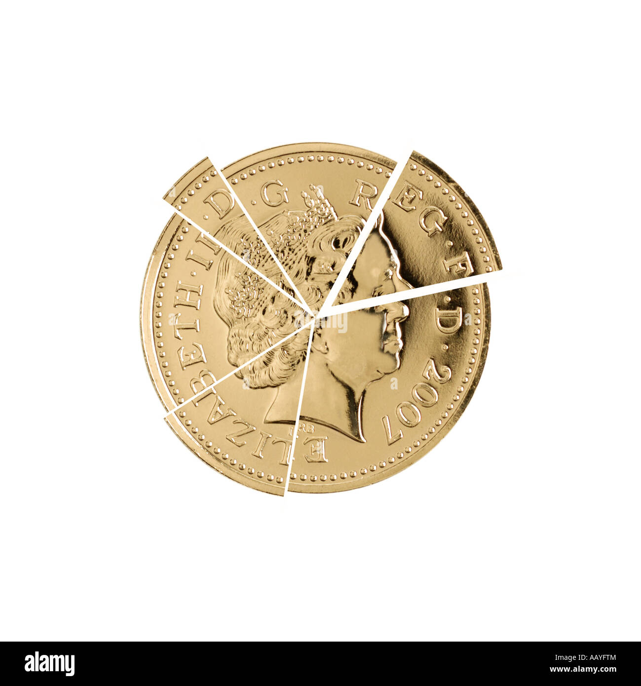 Pfund-Münze mit Segmente Ausschneiden Stockfoto