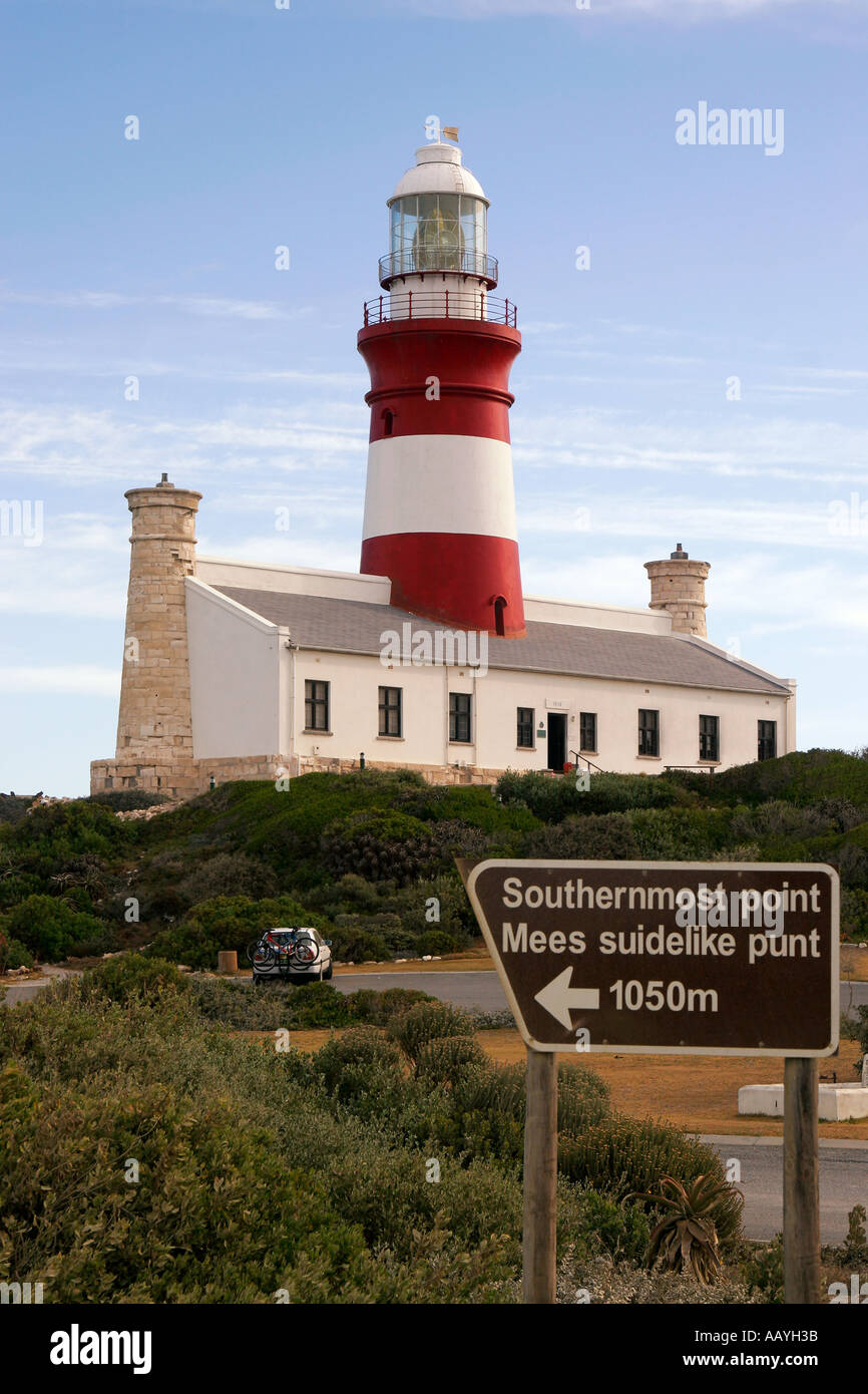 Südafrika Kap Agulhas Sothermost point-of-Africa-Leuchtturm Stockfoto