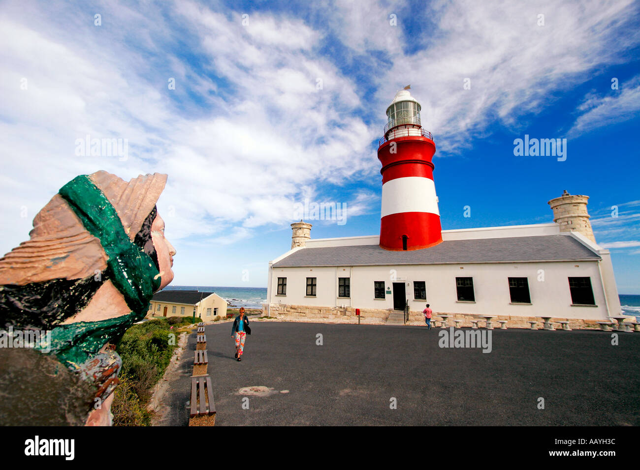 Südafrika Kap Agulhas Sothermost point-of-Africa-Leuchtturm-Skulptur Stockfoto