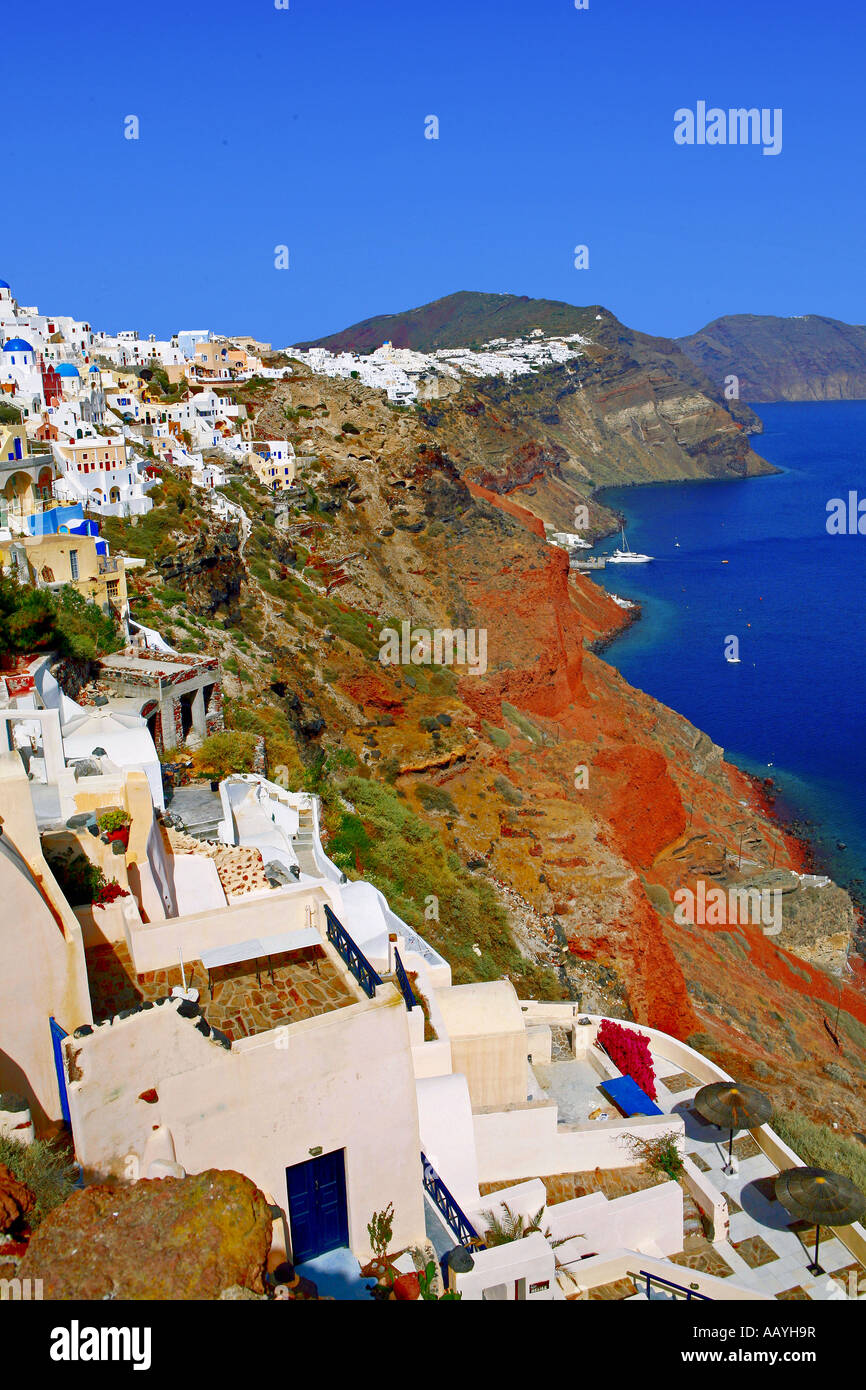 Oia und die Caldera in Santorini Kykladen-Inseln Stockfoto