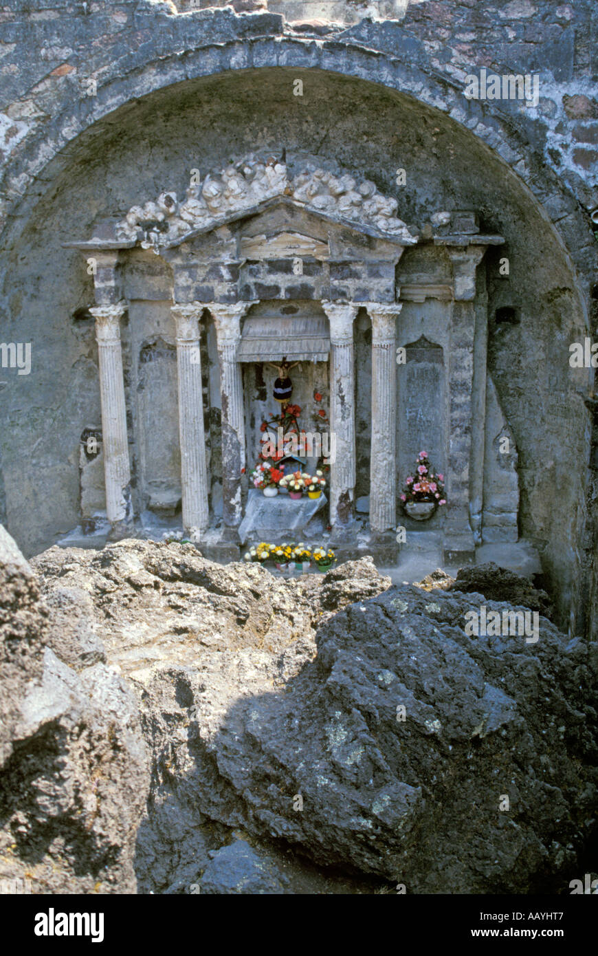 Kirche Turm übrig bleibt nach Vulkan den Rest des Parangaricutiro, Uruapan, Mexiko verwüstet. Stockfoto