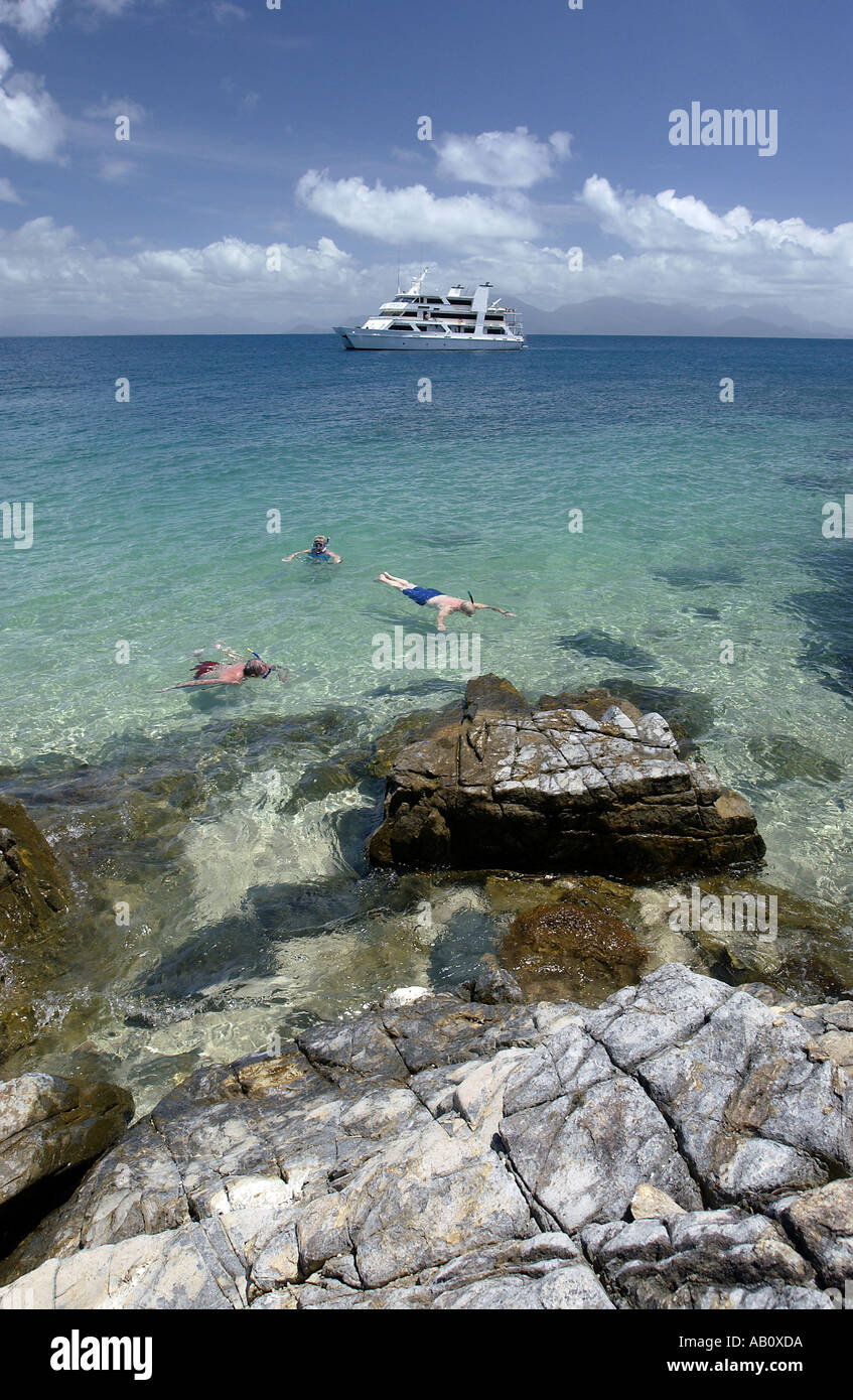 Touristen, die Schnorcheln an der Küste von Queensland in Australien Stockfoto
