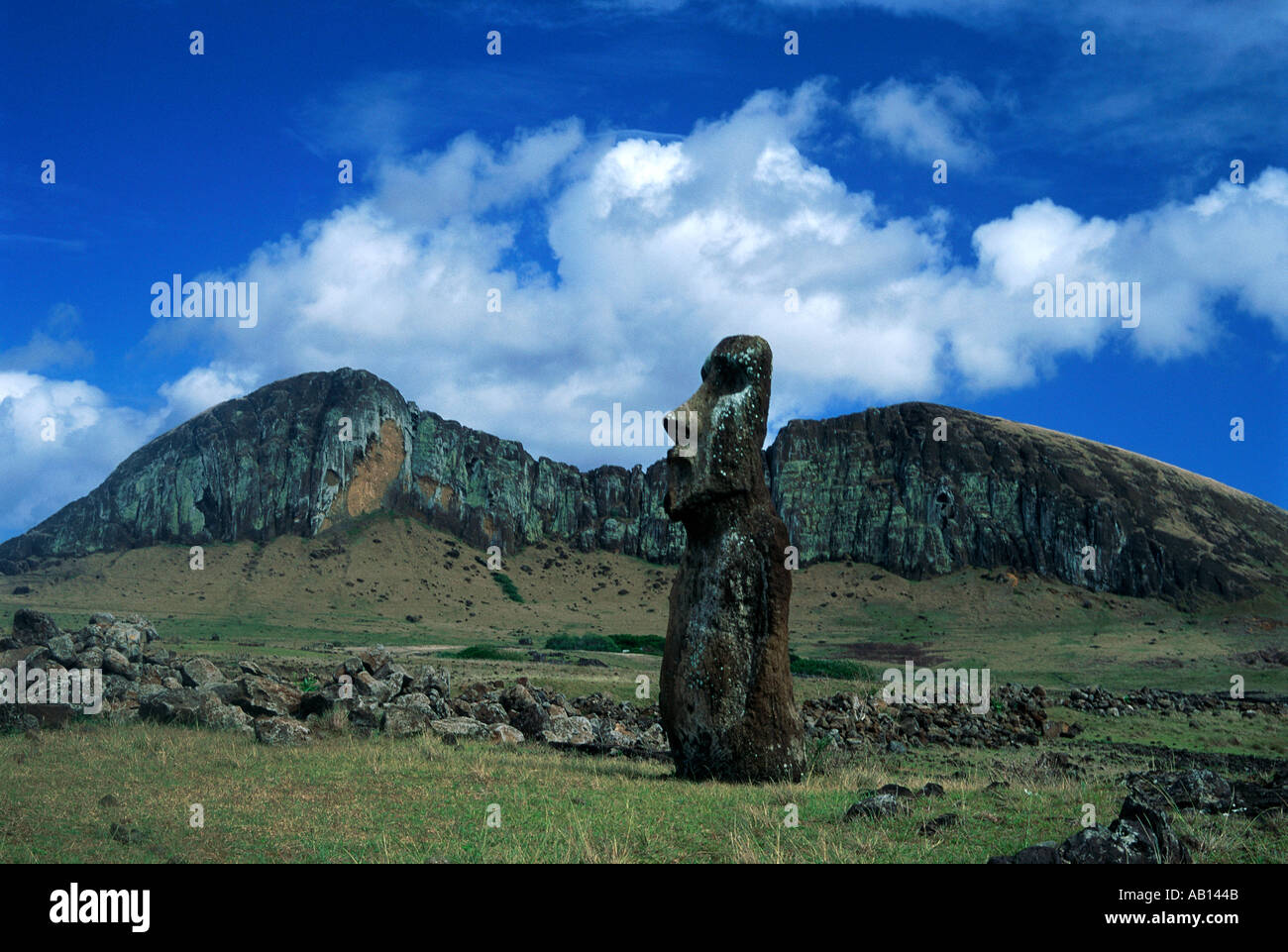 Moai-Statue Rano Raraku Osterinsel Südpazifik Stockfoto