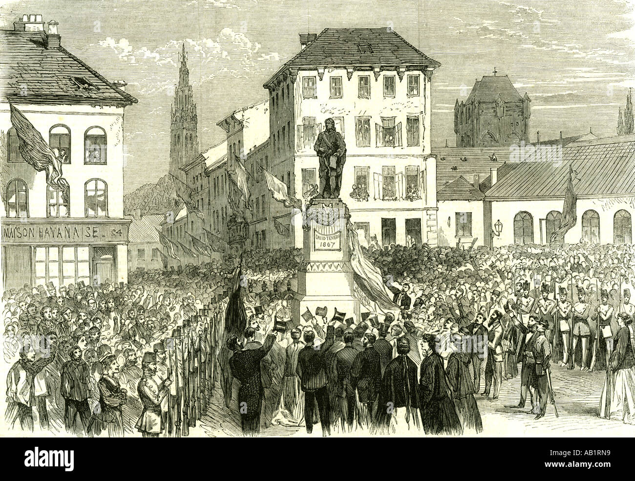 Antwerpen-Belgien-Einweihung der Statue von Teniers 1867 Stockfoto