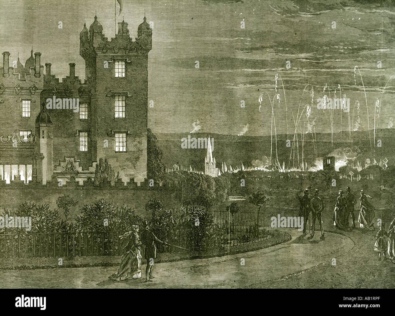 Kelso Burg 1867 U K The Queen s Besuch der Scotti das Feuerwerk und Leuchtfeuer Brände Stockfoto