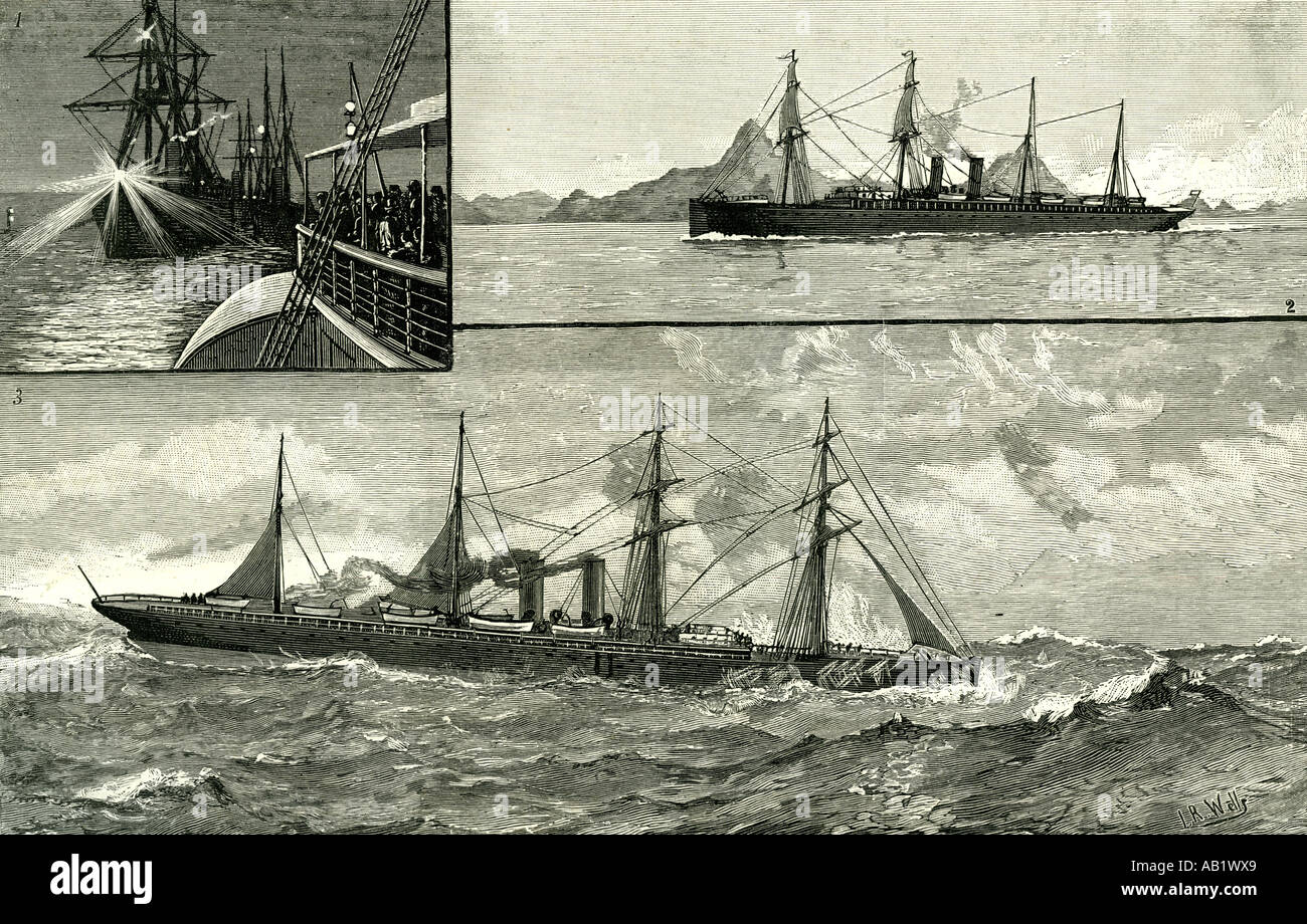 Dampf-Schiff Ormuz Australien nach England 1887 auf der Reise von Australien Stockfoto