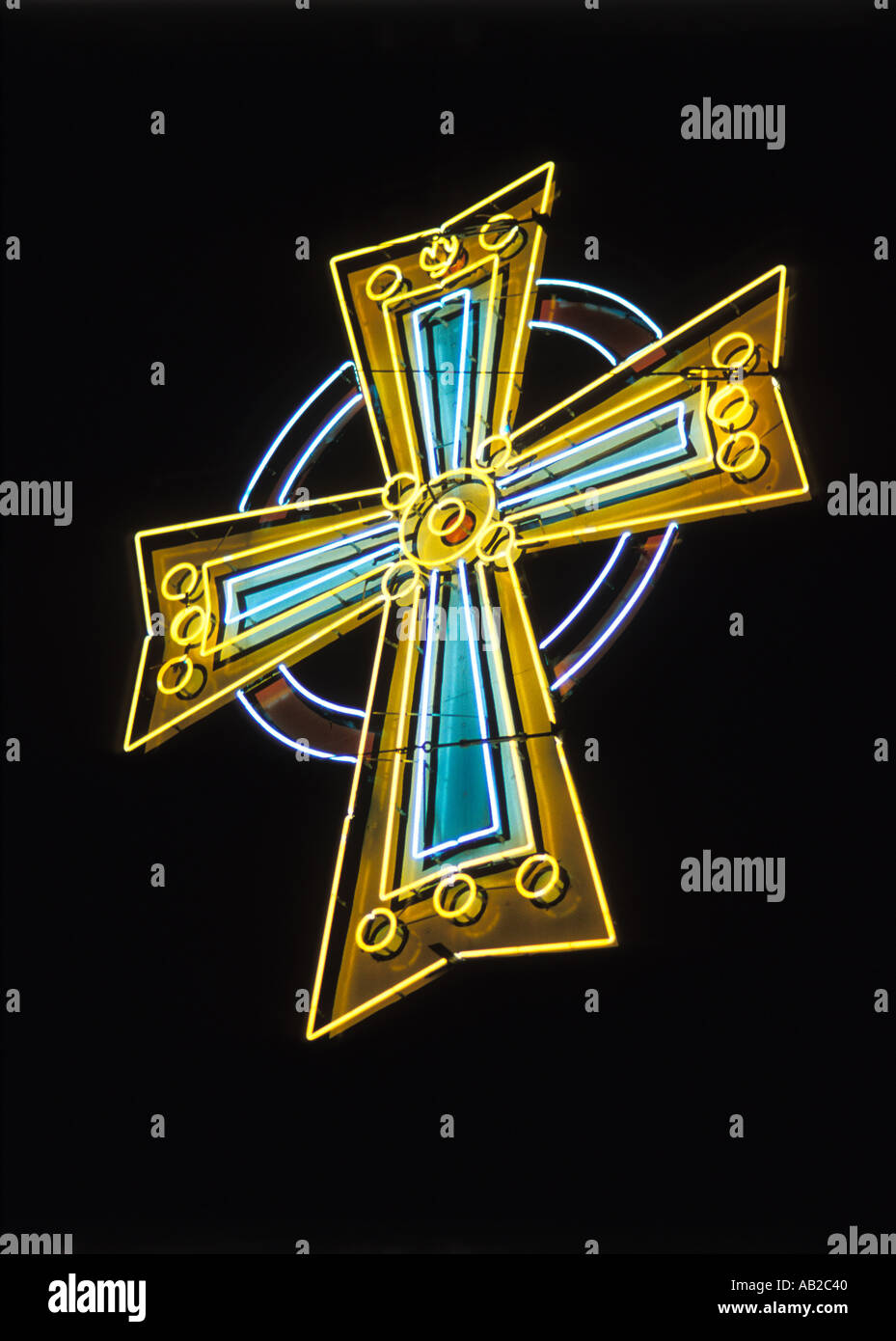 Neon Kreuz Stockfoto