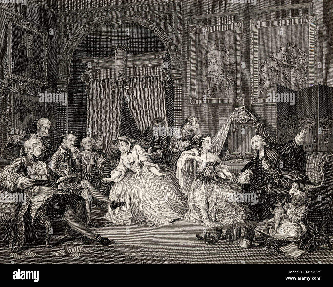 Heirat a la Mode. Toilettenszene. Aus dem Originalbild von Hogarth Stockfoto