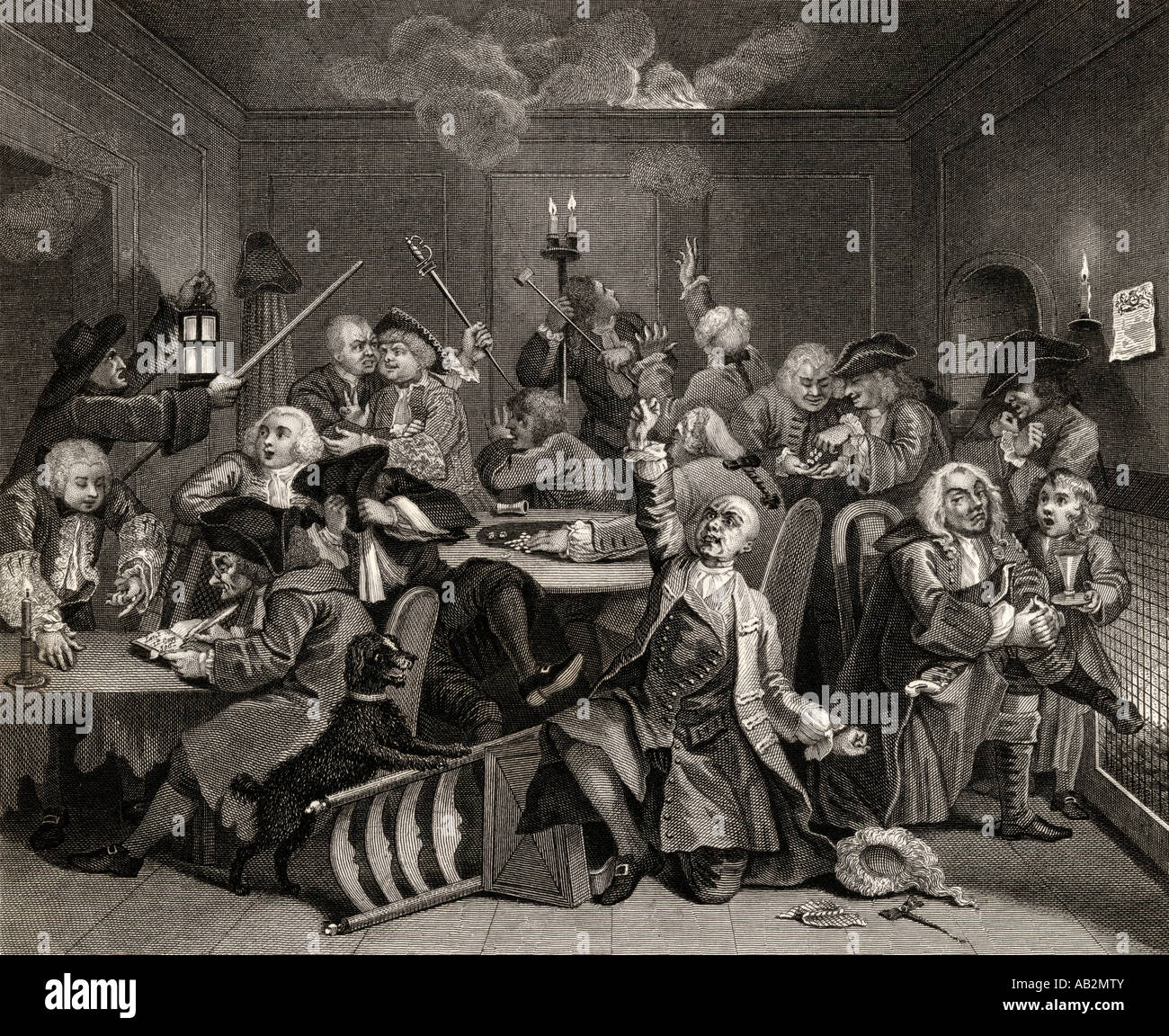 Der Fortschritt des Rakes. Spielhaus-Szene. Aus dem Originalbild von Hogarth Stockfoto