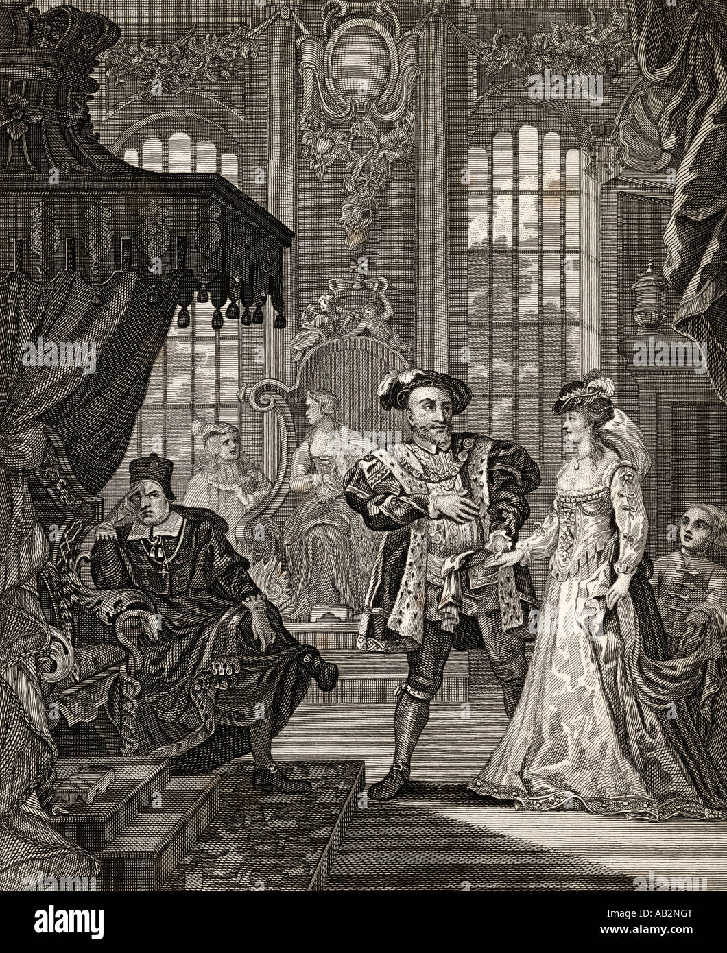Henry der achte und Anne Boleyn. Gestochen von T Cooke nach Hogarth. Stockfoto